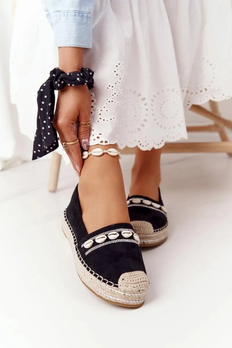 Czarne Espadryle>Boto Espadryle Na Platformie Z Muszelkami Czarne Seashell