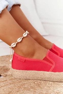 Trampki Damskie Slip-On|Trampki Damskie Big Star></noscript>Big Star Shoes Espadryle Na Plecionej Platformie Big Star FF274149 Czerwone