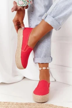 Trampki Damskie Slip-On|Trampki Damskie Big Star></noscript>Big Star Shoes Espadryle Na Plecionej Platformie Big Star FF274149 Czerwone
