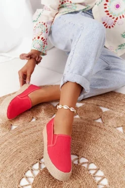 Trampki Damskie Slip-On|Trampki Damskie Big Star></noscript>Big Star Shoes Espadryle Na Plecionej Platformie Big Star FF274149 Czerwone