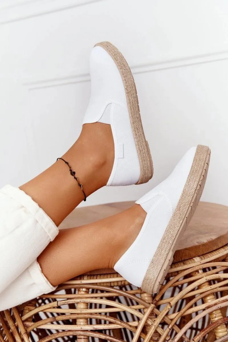 Best Espadryle Na Plecionej Podeszwie Big Star DD274015 Białe Damskie Trampki Damskie Slip-On|Trampki Damskie Big Star