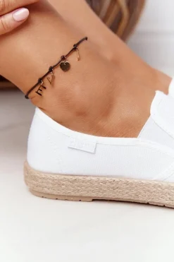 Best Espadryle Na Plecionej Podeszwie Big Star DD274015 Białe Damskie Trampki Damskie Slip-On|Trampki Damskie Big Star