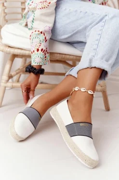 Trampki Damskie Slip-On|Czarne Espadryle></noscript>Big Star Shoes Espadryle Na Plecionej Podeszwie Big Star HH274480 Białe