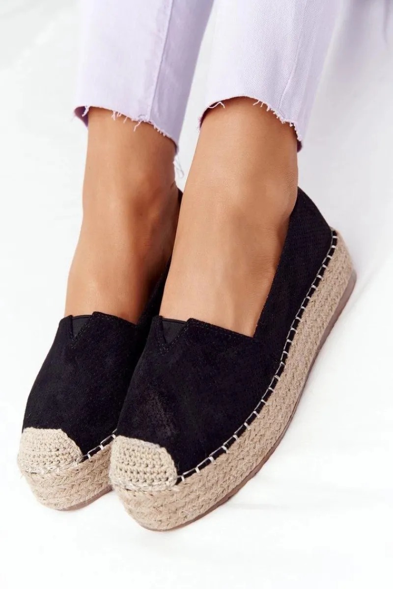 Sale Espadryle Na Słomkowej Platformie Czarne Highway Damskie Czarne Espadryle