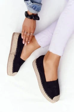 Sale Espadryle Na Słomkowej Platformie Czarne Highway Damskie Czarne Espadryle