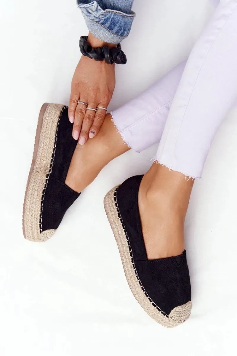 Sale Espadryle Na Słomkowej Platformie Czarne Highway Damskie Czarne Espadryle