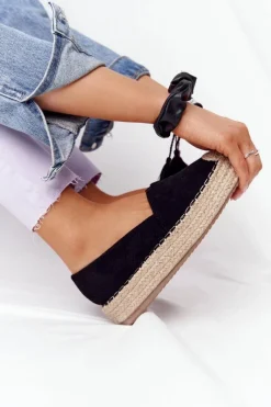 Sale Espadryle Na Słomkowej Platformie Czarne Highway Damskie Czarne Espadryle