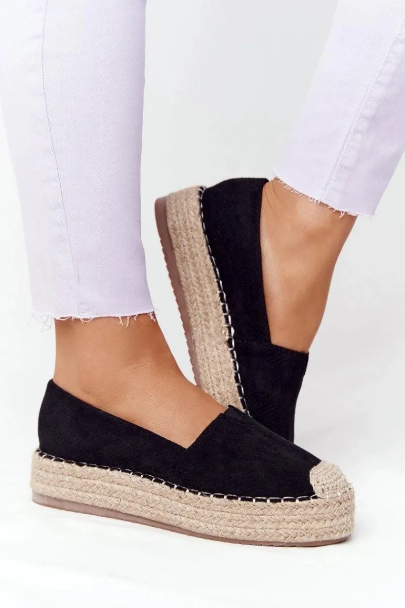 Sale Espadryle Na Słomkowej Platformie Czarne Highway Damskie Czarne Espadryle