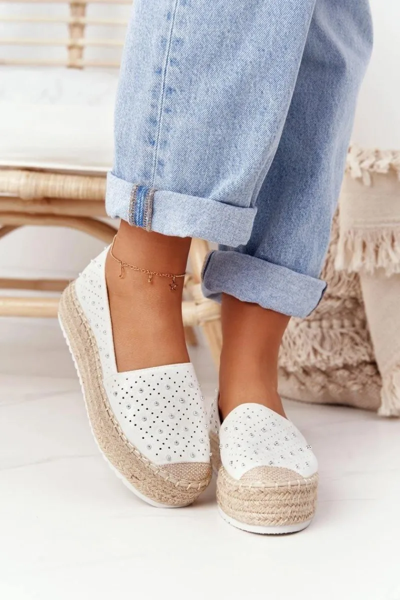 Online Espadryle Na Słomkowej Platformie S.Barski Biało-Srebrne Damskie Czarne Espadryle