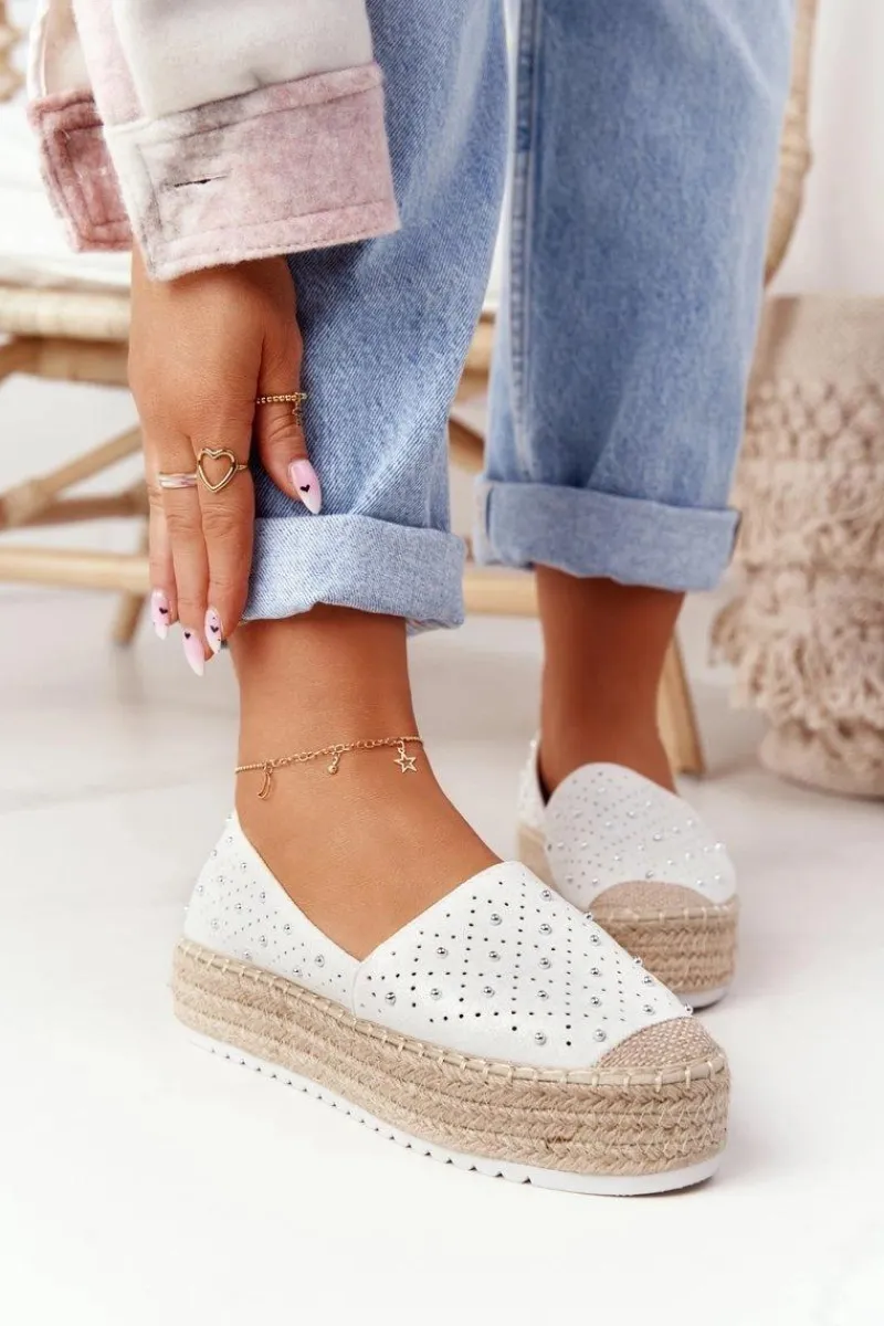 Online Espadryle Na Słomkowej Platformie S.Barski Biało-Srebrne Damskie Czarne Espadryle