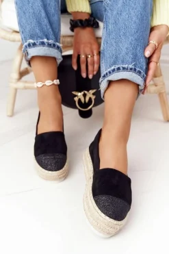 Czarne Espadryle>Damskie buty S.Barski Espadryle Na Słomkowej Platformie S.Barski Czarne