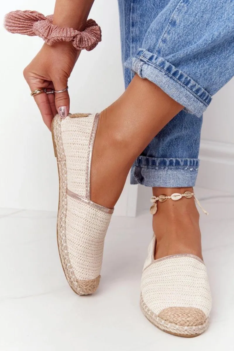 Hot Espadryle Na Słomkowej Podeszwie Lu Boo Ecru Damskie Czarne Espadryle