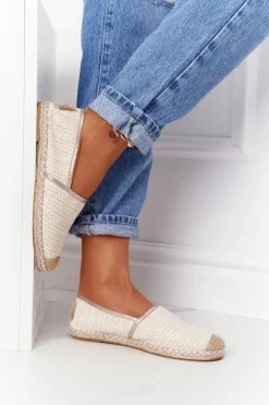 Hot Espadryle Na Słomkowej Podeszwie Lu Boo Ecru Damskie Czarne Espadryle