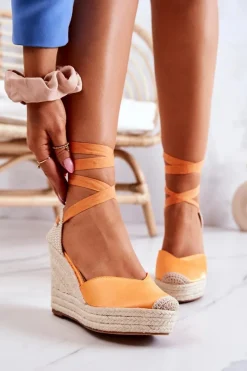 Outlet Boto Espadryle Sandały Na Koturnie Pomarańczowe Terrific