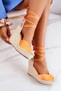 Outlet Boto Espadryle Sandały Na Koturnie Pomarańczowe Terrific