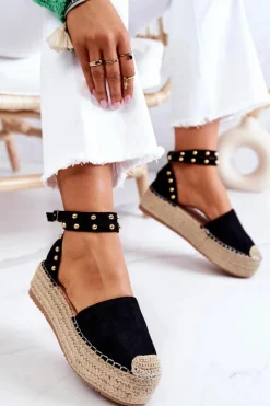 Sandały Na Koturnie|Czarne Espadryle>Boto Espadryle Sandały Z Dżetami Czarne Lillian