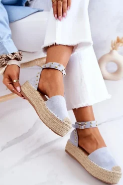 Discount Espadryle Sandały Z Dżetami Niebieskie Lillian Damskie Sandały Na Koturnie|Czarne Espadryle