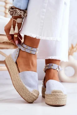 Discount Espadryle Sandały Z Dżetami Niebieskie Lillian Damskie Sandały Na Koturnie|Czarne Espadryle