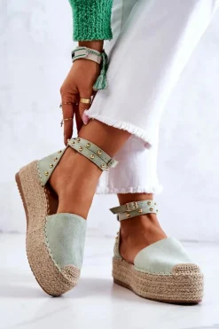 Hot Boto Espadryle Sandały Z Dżetami Zielone Lillian