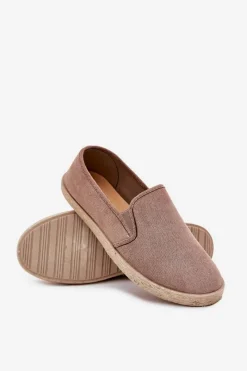 Boto Espadryle Tenisówki Męskie Z Eko Zamszu Ciemnobeżowe Lunaria