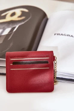 Best Etui Na Karty Ze Złotym Brelokiem Eko Skóra Bordowe Iritinme Portfele