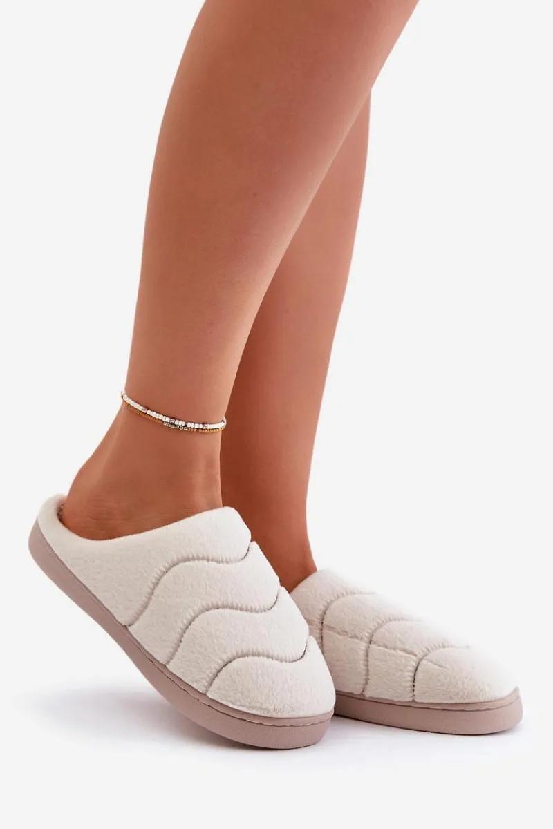 Sale Boto Futrzane Ciepłe Kapcie Damskie Beżowe Vamirae Beżowy