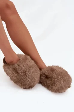 Boto Futrzane Kapcie Damskie Brązowe Iseline Brązowy