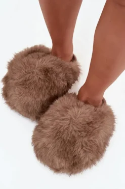 Boto Futrzane Kapcie Damskie Brązowe Iseline Brązowy