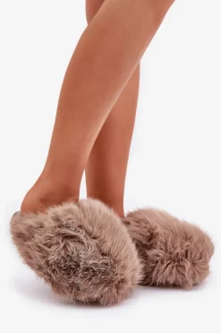 Discount Boto Futrzane Kapcie Damskie Ciemnobeżowe Wladisa Beżowy