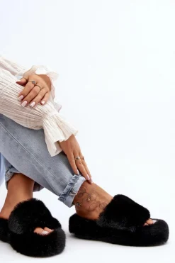 Kapcie Klasyczne|Klapki Z Futerkiem></noscript>Boto Futrzane Kapcie Damskie Czarne Biella