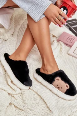 Best Boto Futrzane Kapcie Damskie Misie Czarne Firedi