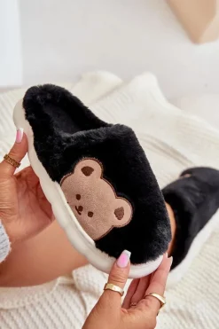 Best Boto Futrzane Kapcie Damskie Misie Czarne Firedi