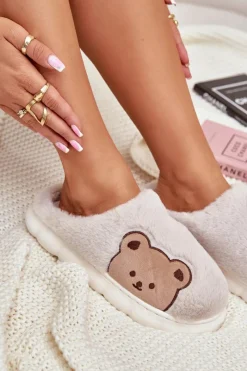 Outlet Futrzane Kapcie Damskie Misie Beżowe Firedi Damskie Kapcie Klasyczne