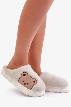 Outlet Futrzane Kapcie Damskie Misie Beżowe Firedi Damskie Kapcie Klasyczne