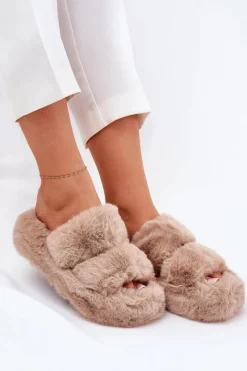 Kapcie Klasyczne|Klapki Z Futerkiem>Boto Futrzane Kapcie Damskie Na Platformie Khaki Talfedi