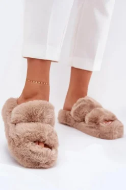 Kapcie Klasyczne|Klapki Z Futerkiem>Boto Futrzane Kapcie Damskie Na Platformie Khaki Talfedi