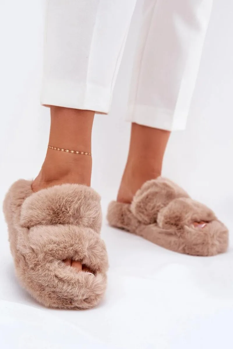 Kapcie Klasyczne|Klapki Z Futerkiem>Boto Futrzane Kapcie Damskie Na Platformie Khaki Talfedi