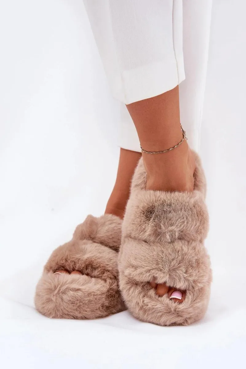 Kapcie Klasyczne|Klapki Z Futerkiem>Boto Futrzane Kapcie Damskie Na Platformie Khaki Talfedi