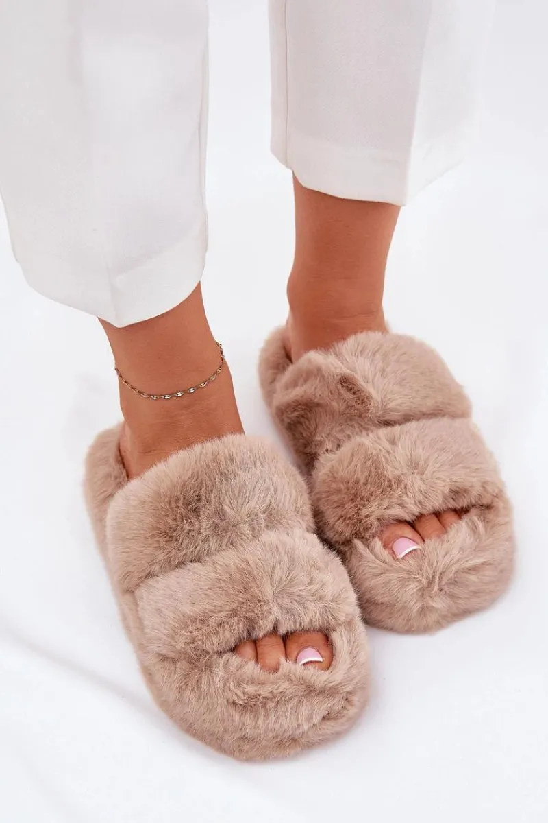 Kapcie Klasyczne|Klapki Z Futerkiem>Boto Futrzane Kapcie Damskie Na Platformie Khaki Talfedi