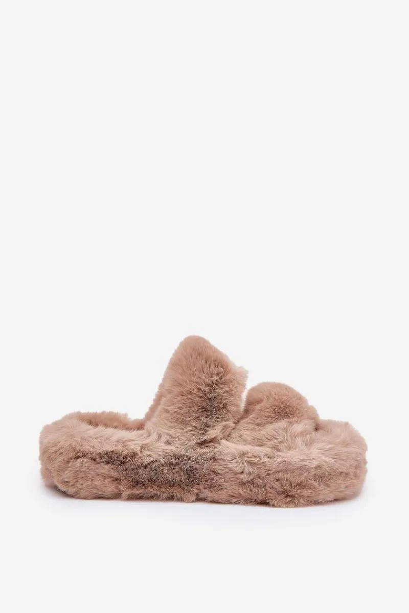 Kapcie Klasyczne|Klapki Z Futerkiem>Boto Futrzane Kapcie Damskie Na Platformie Khaki Talfedi