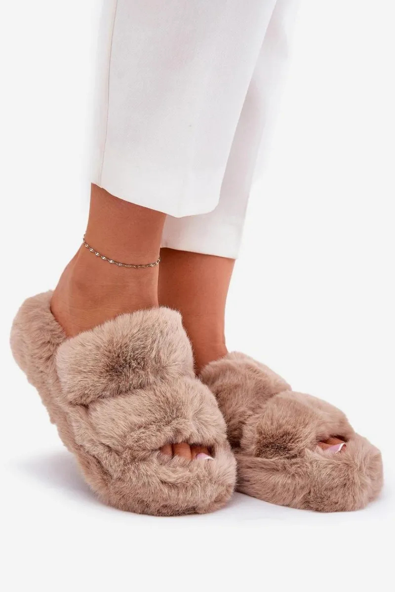 Kapcie Klasyczne|Klapki Z Futerkiem>Boto Futrzane Kapcie Damskie Na Platformie Khaki Talfedi