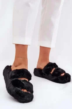 Kapcie Klasyczne|Klapki Z Futerkiem>Boto Futrzane Kapcie Damskie Na Platformie Czarne Talfedi Czarny