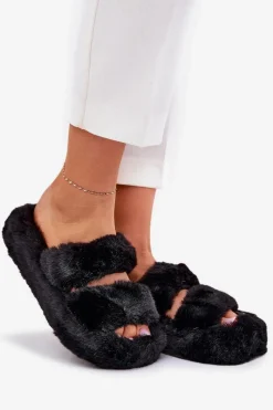Kapcie Klasyczne|Klapki Z Futerkiem></noscript>Boto Futrzane Kapcie Damskie Na Platformie Czarne Talfedi Czarny