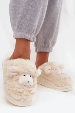 Best Futrzane Kapcie Damskie Owieczki Beżowe Sylline Damskie Kapcie Klasyczne