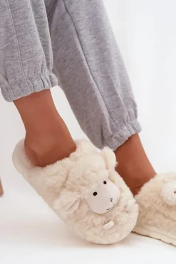 Best Futrzane Kapcie Damskie Owieczki Beżowe Sylline Damskie Kapcie Klasyczne