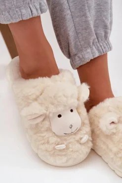 Best Futrzane Kapcie Damskie Owieczki Beżowe Sylline Damskie Kapcie Klasyczne