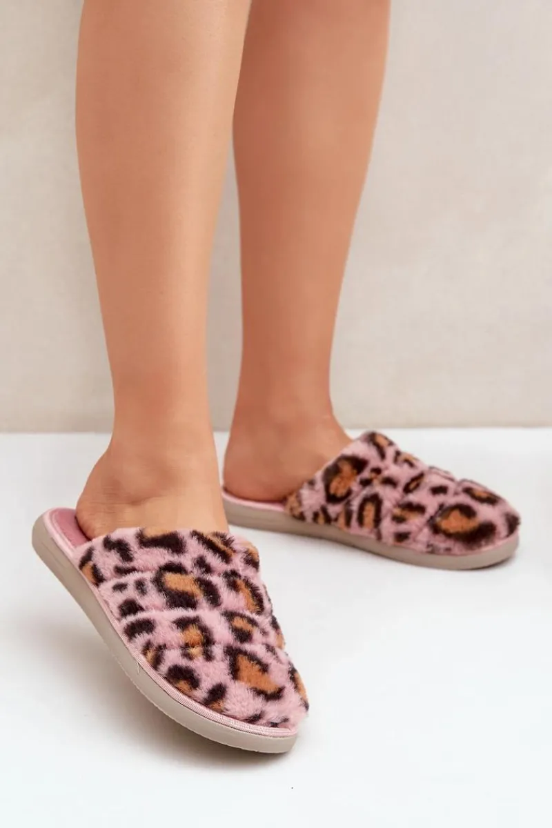 Online INBLU Futrzane Kapcie Damskie Panterka EK000008 Różowe Różowy