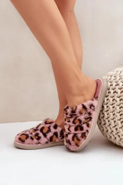 Online INBLU Futrzane Kapcie Damskie Panterka EK000008 Różowe Różowy
