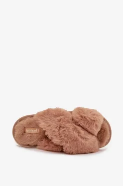 Best Futrzane Kapcie Damskie Z Przeplatającymi Się Paskami Camel Quenelle Damskie Kapcie Klasyczne