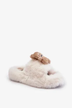 Kapcie Klasyczne|Klapki Z Futerkiem></noscript>Boto Futrzane Kapcie Damskie Z Misiem Białe Romania